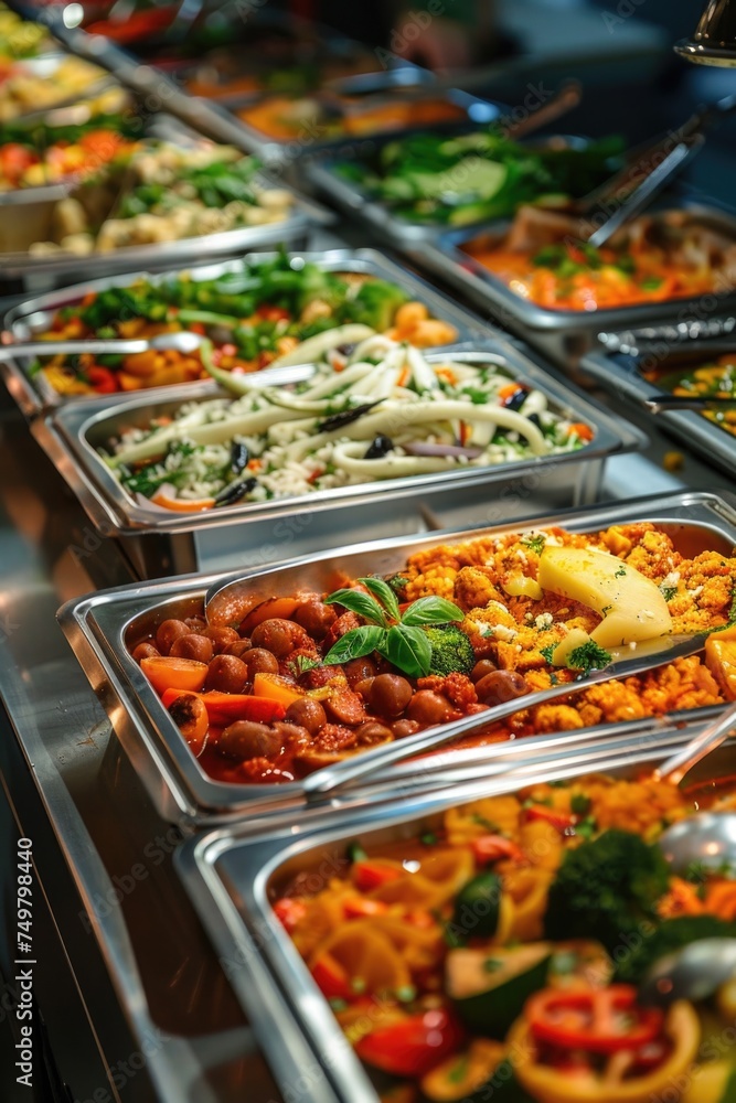 Poster a buffet filled with a variety of different types of food. ideal for catering and event planning