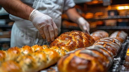 Fotobehang A baker is making bread in a bakery © jorgevt
