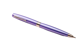 Purple Pen With Gold Tip on White Background. A purple pen with a luxurious gold tip is showcased against a clean white background. The pen stands out with its elegant color contrast and sleek design.