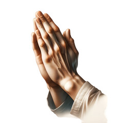 Close-up of clasped hands in a prayerful gesture, symbolizing devotion or seeking comfort