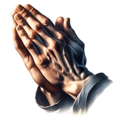 Close-up of clasped hands in a prayerful gesture, symbolizing devotion or seeking comfort