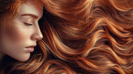 A detailed close-up of a woman showcasing her long red hair. Suitable for beauty or fashion concepts