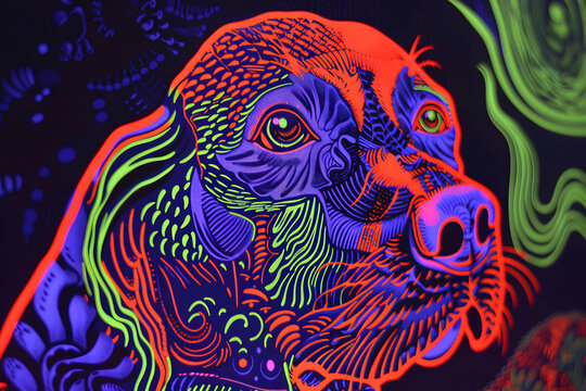 1970s psychedelic blacklight poster of dogs