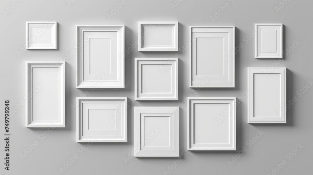 Aufkleber group of white picture frames displayed on a wall. ideal for interior design concepts