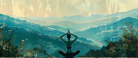 women's meditation, yoga illustration, female yoga