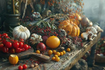 A table filled with a variety of fresh fruits and vegetables. Perfect for healthy eating concept