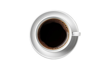 A Cup of Coffee on a Saucer. A white ceramic cup filled with coffee rests on a matching saucer. The steam rises delicately from the dark liquid. on White or PNG Transparent Background.
