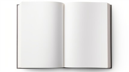 Isolated Blank Open Book on White Background, Top View. Paper Texture, Clipping Path. Mockup.