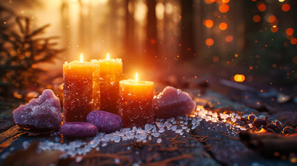 Christmas Candlelight Background with Bokeh Lights, Creating a Festive Atmosphere