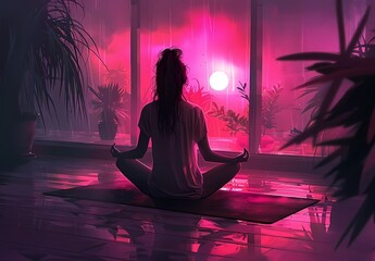 women's meditation, yoga illustration, female yoga