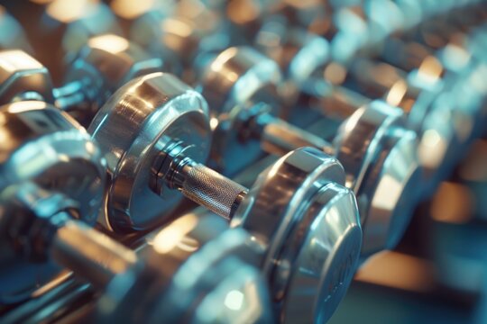Close up of metal dumbbells, ideal for fitness and gym concepts
