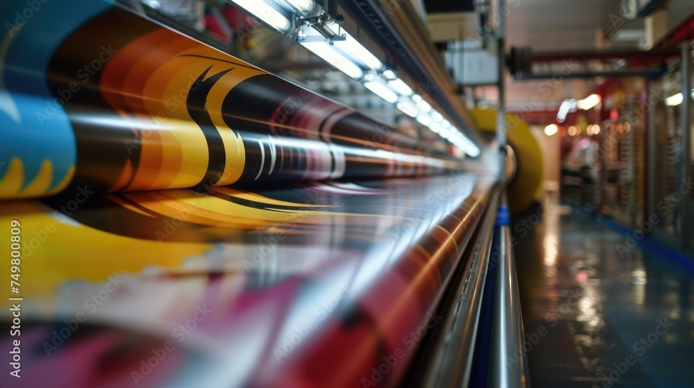 Poster a machine printing a large sheet of paper. suitable for industrial and technology concepts