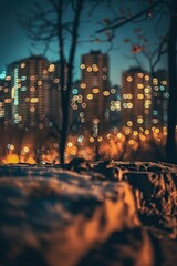 Blurry photo of a cityscape at night, perfect for urban backgrounds