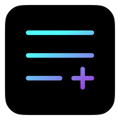 Editable vector add to playlist row icon. Black, transparent white background. Part of a big icon set family. Perfect for web and app interfaces, presentations, infographics, etc