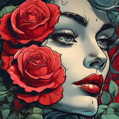a Ilustraction of a rose with a face, comic style, 90 comic style, 3K, detail Generative AI