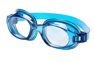 Fototapeta premium Pair of Swimming Goggles. A pair of black swimming goggles with clear lenses lying on a plain white background. The goggles are designed to provide eye protection.