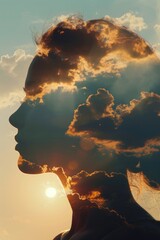 Silhouette of a woman with dramatic clouds in the background. Perfect for inspirational or motivational projects