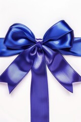 Blue ribbon tied in a bow on a clean white background. Ideal for gift wrapping or decoration
