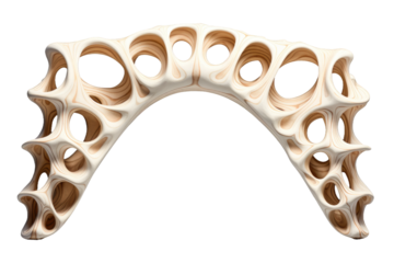 Model of a Curved Bone. A detailed model of a curved bone is displayed against a plain white background. The bone exhibits intricate details and curves, mimicking a real human bone structure.