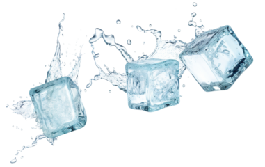 Three falling ice cubes, cut out