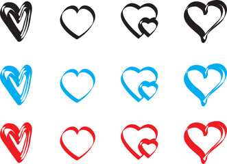 Design red heart shapes icons set. Simple illustration of 50 heart love day valentine vector icons for web 