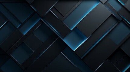 Modern Abstract Background in Black and Blue - Geometric Shapes - Squares, Triangles, Lines - Matte Finish - Ideal for Design Templates