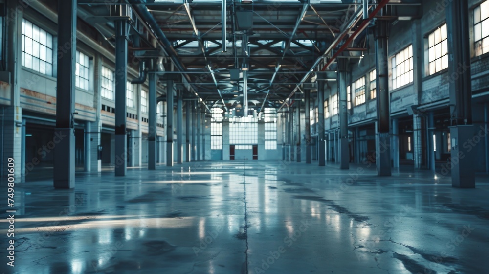 Poster abandoned industrial building with many windows, suitable for urban exploration projects