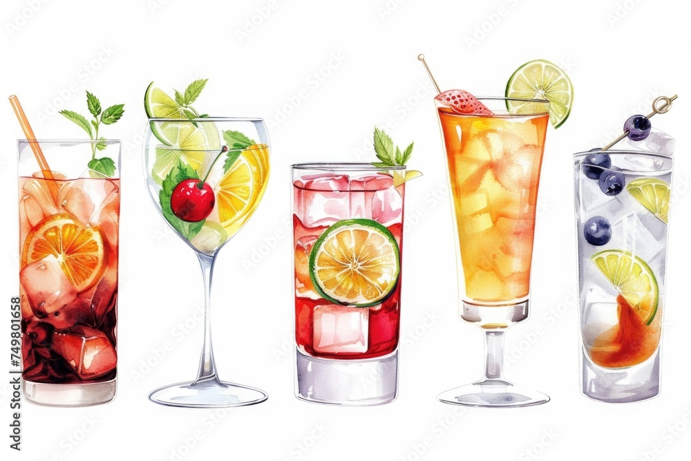 Aufkleber a set of four different kinds of drinks. suitable for menus or beverage advertisements