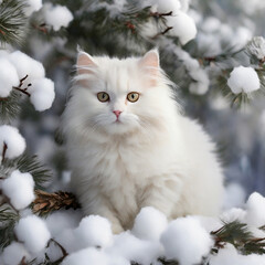 white cat on the snow
