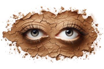 Woman Eyes Peeking Through Hole in Paper. A close-up view of a woman eyes peeking through a small hole in a piece of paper, creating an intriguing and secretive expression.
