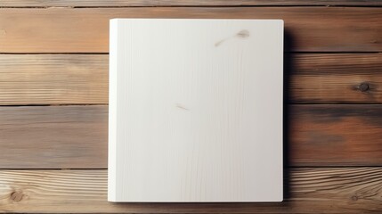 On a wooden backdrop, a blank catalog, magazines, and book mockup await, with empty note paper, all viewed from the top.