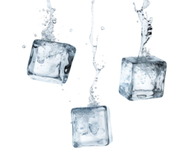 Three falling ice cubes, cut out