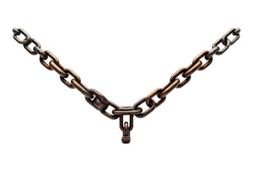 Metal Chain. A metal chain is displayed prominently on a clean white background. The chains links are visible, reflecting light and creating a stark contrast against the plain background.