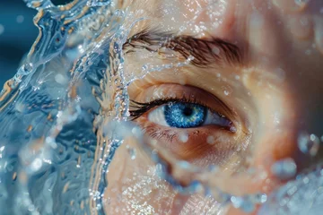 Fototapeten Close-up of a person's eye in water, suitable for medical or artistic projects © Fotograf