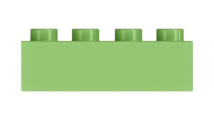 Pistachio Green Block Isolated on a White Background. Close Up View of a Plastic Children Game Brick for Constructors, Front View. High Quality 3D Rendering with a Work Path. 8K Ultra HD