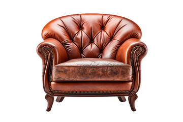 Brown Leather Chair. A brown leather chair sits elegantly on a plain white background. The chair exudes a classic and sophisticated look, perfect for any modern or traditional setting.