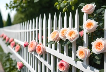 white roses on fence - Powered by Adobe