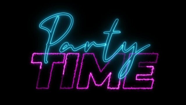 Party time glowing neon sign animation text effect