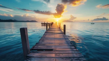 Rolgordijnen sunset on the pier © Tejay