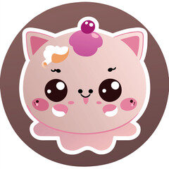 cute happy birthday cake sticker, vector illustration kawaii