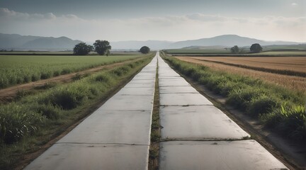 Concrete road in the middle of farm lands from Generative AI