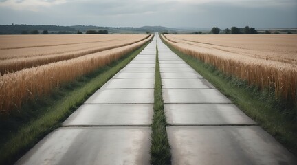 Obraz premium Concrete road in the middle of farm lands from Generative AI