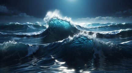 Dark blue sea ocean waves water texture from Generative AI