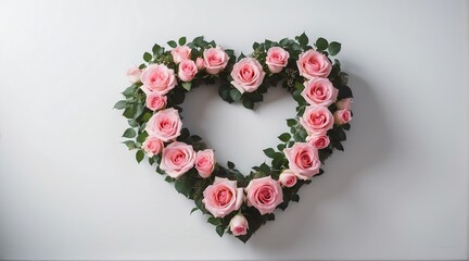 Heart shaped wreath of pink roses from Generative AI