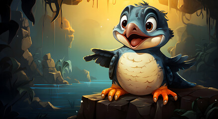 Beautiful background of a penguin standing under the sky