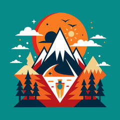 T-Shirt Sticker Design of a bold minimalist graphic capturing the spirit of adventure