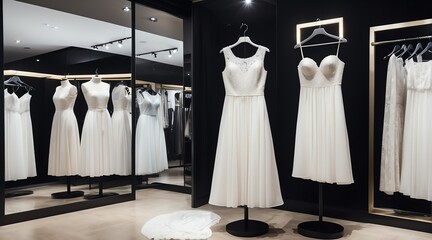 Luxury women clothing sexy white dress on hanger at high end fashion store boutique from Generative AI