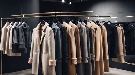 Luxury women clothing winter clothes on hanger at high end fashion store boutique from Generative AI