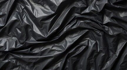 Wrinkled black plastic wrap surface texture from Generative AI