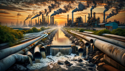 Environmental damage concept showcasing industrial - obrazy, fototapety, plakaty